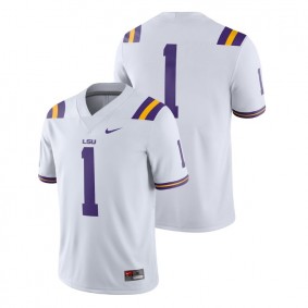 Male LSU Tigers Nike #1 White College Football 2018 Game Jersey